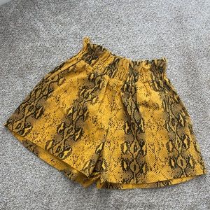 Mustard Snakeskin Paper bag Shorts